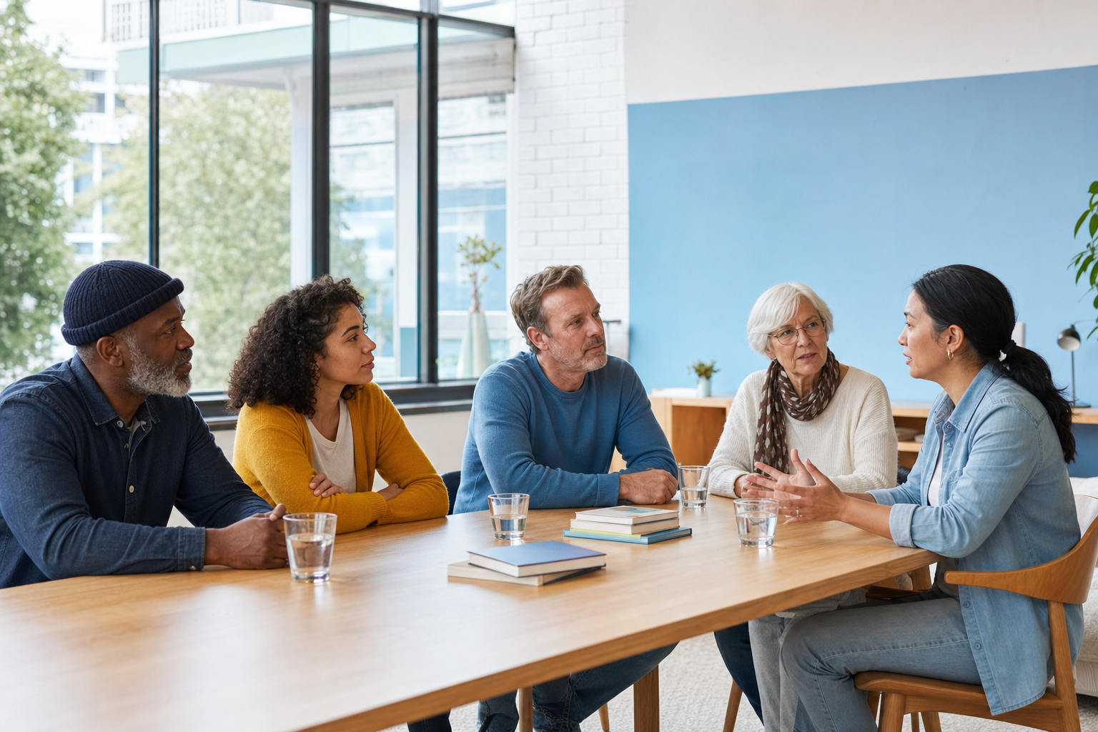 Mensen met verschillende achtergronden werken samen aan een tafel